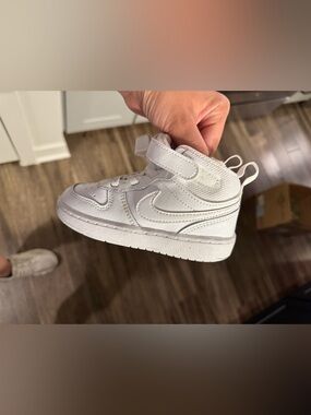 Kids White High-Top Sneaker with Hook-and-Loop Strap